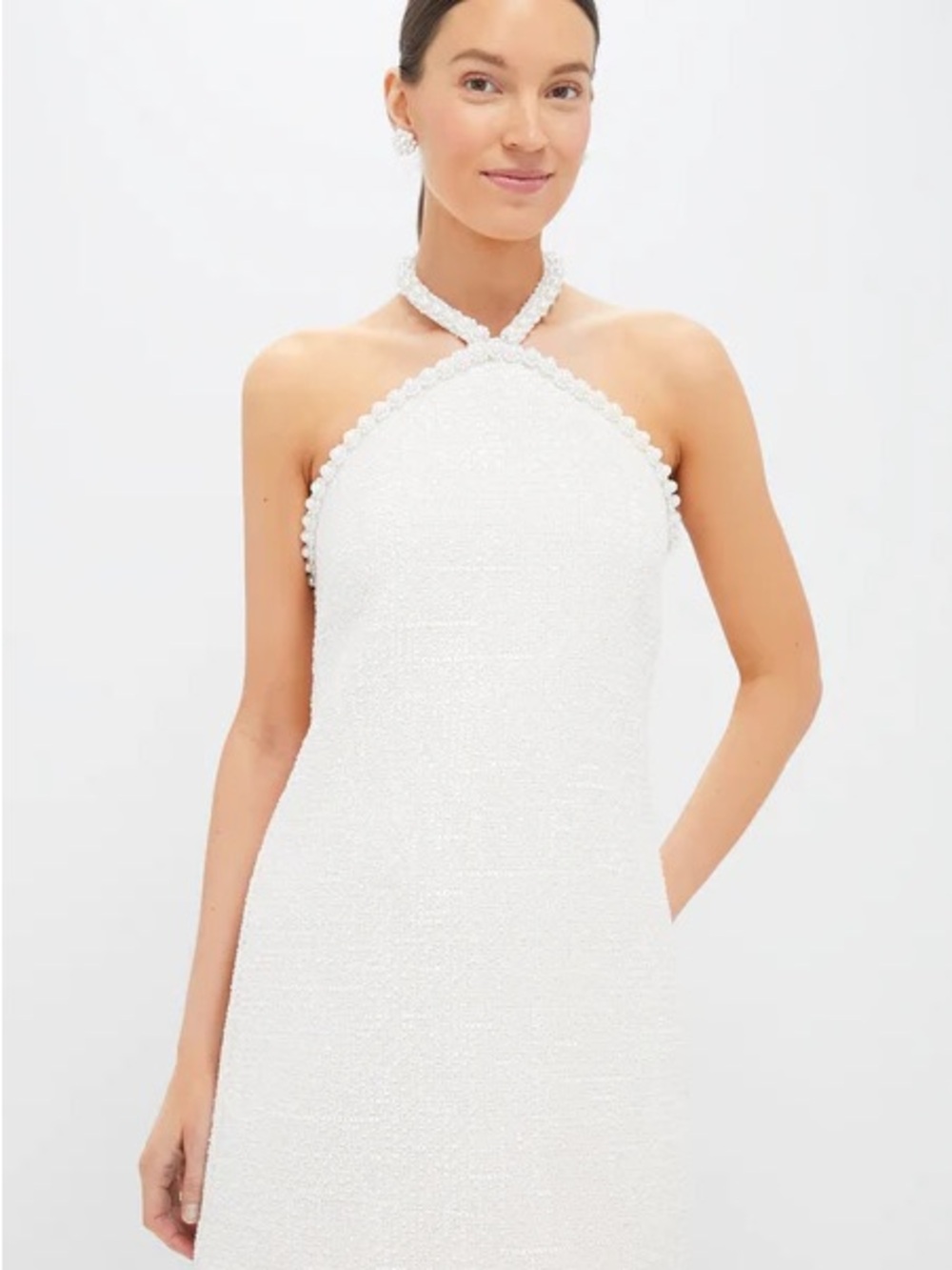 Pearl-Trim White Halter Mini Dress - Picture 3 of 3